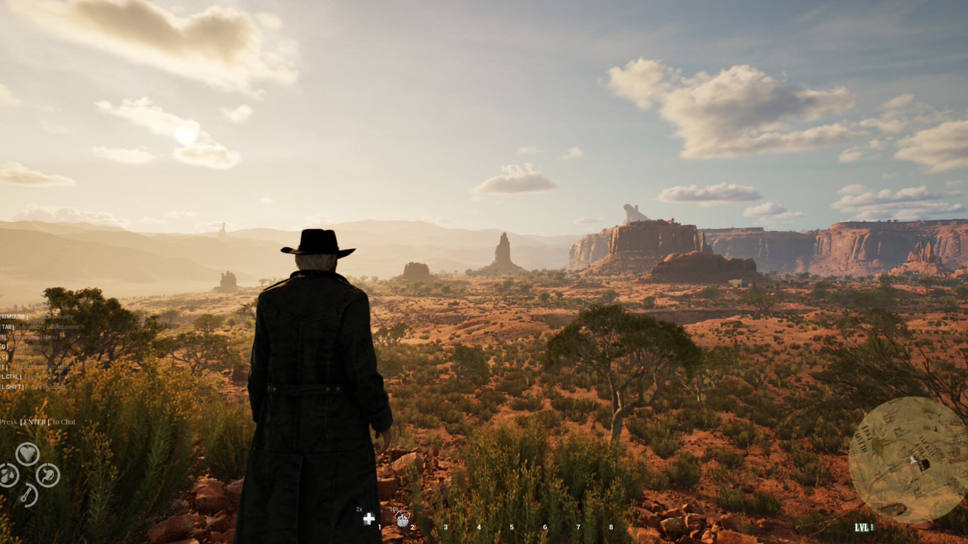 A Western Rye character looking across the red-rock frontier